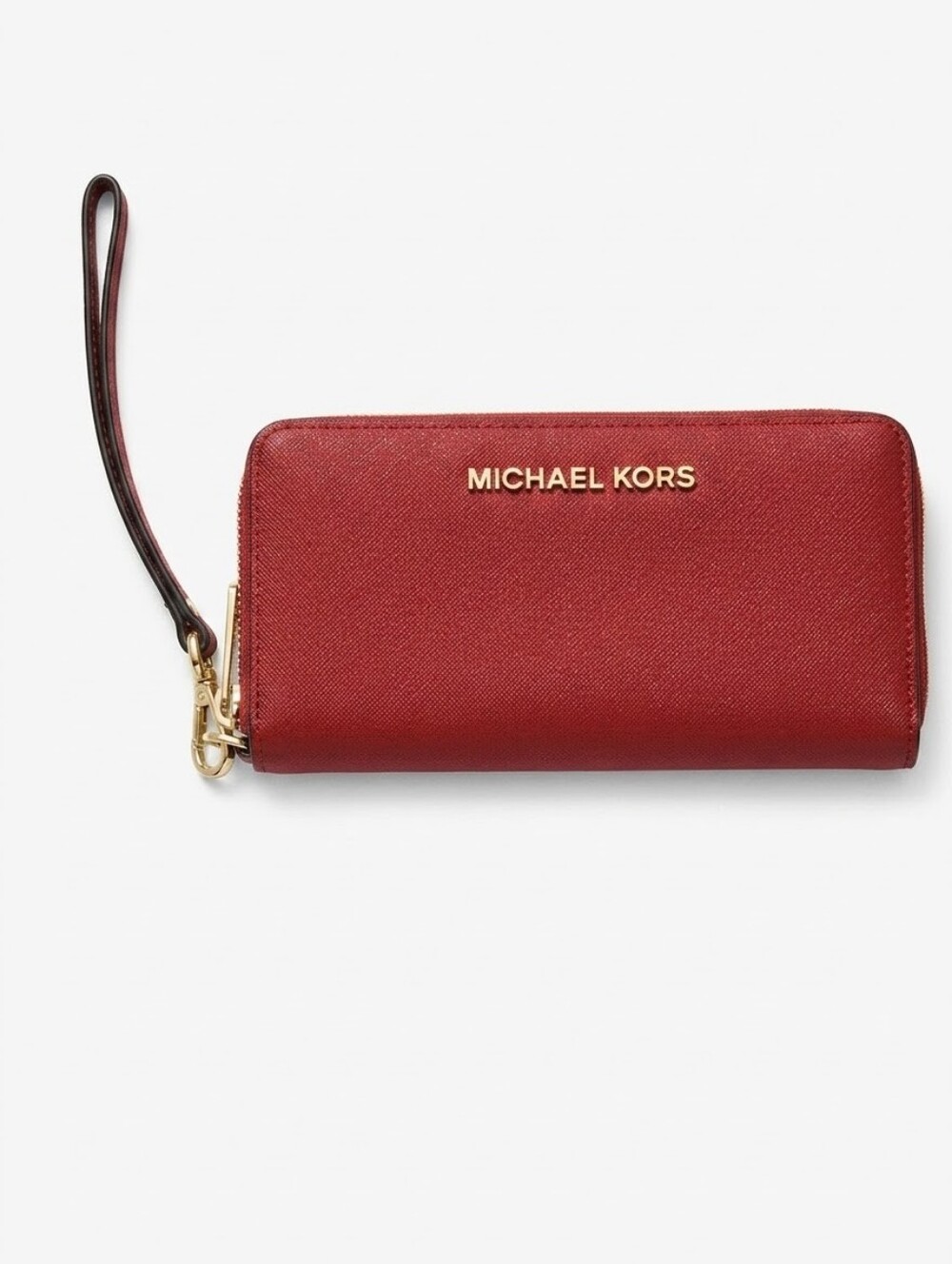 Michael Kors Red Jet Set Travel Saffiano Leather Zip Wristlet